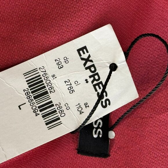 Express Red Midi Skirt Womens Size large High Waist Slit satin formal career new - Picture 8 of 9